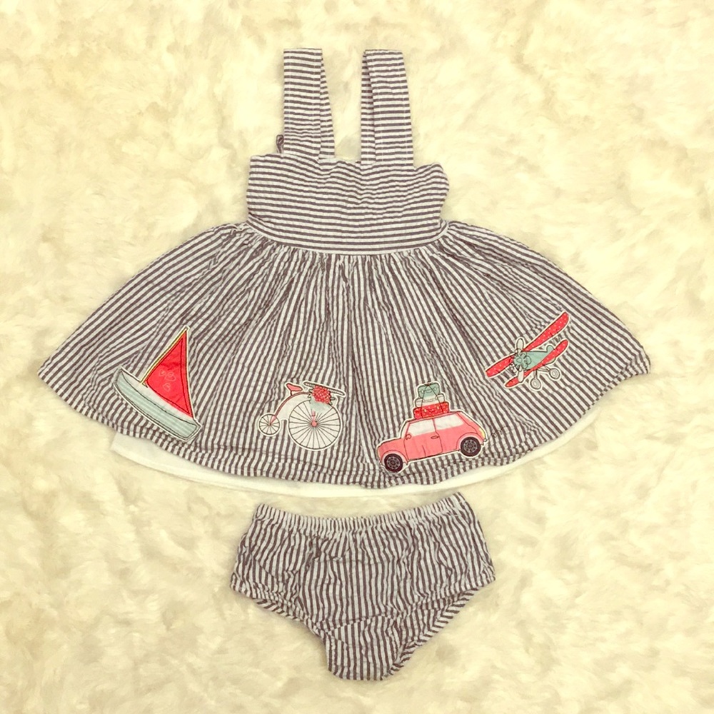 Savannah Blue White Striped Bike Plane Car Dress
